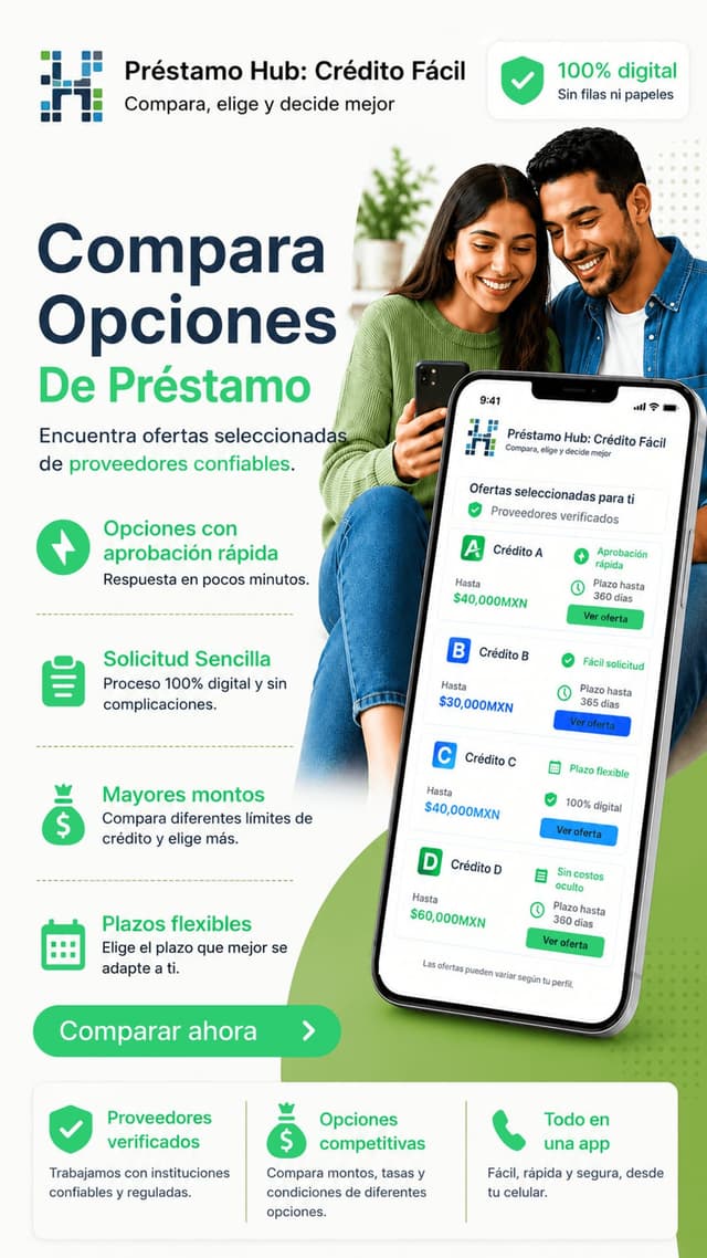 Pantalla de la app Préstamo Hub para comparar préstamos